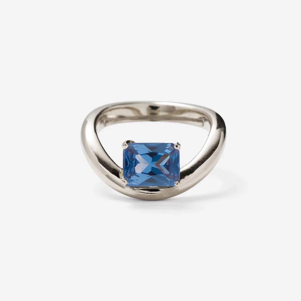 Silver Curve Ring with Blue Gemstone